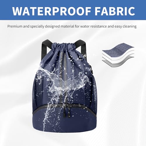 JELUTAR Drawstring Backpack Gym Bag with Shoes Pocket, Navy Blue - color: Navy Blue, size: Medium