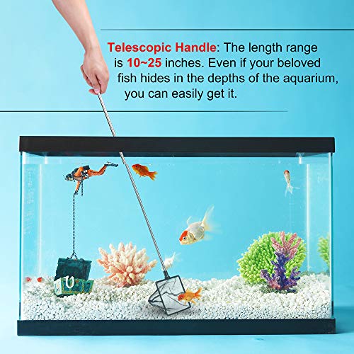 4 Inch Aquarium Fish Net for Betta Fish Tank Nano Nylon Net with Extendable Handle 10-25 Inch, 1 Yr Warranty