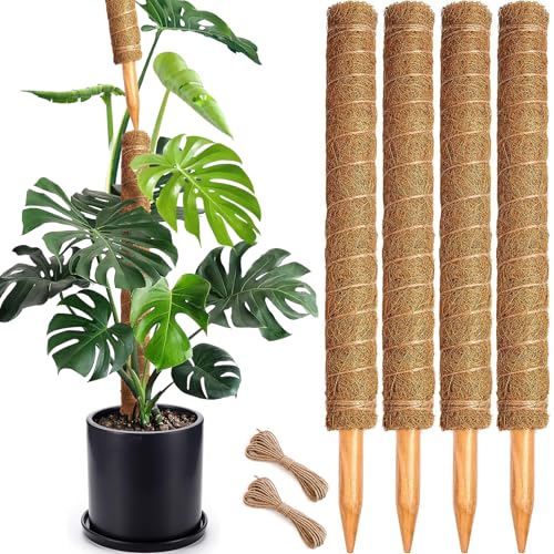 4 Pack 22 Inch Stackable Moss Pole - Thick & Sturdy Natural Coir Totem Plant Support & Garden Stakes for Monstera & Pothos, Indoor Climbing Vining Houseplants, 70" H Max