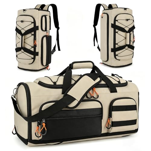 Searock 45L Gym Bag for Men, 3-In-1 Duffle Bag Backpack for Travel - color: Khaki