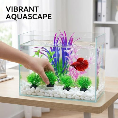 Aquatic Plants, 7pcs Vibrant Aquarium Decor Set, Realistic Plastic Water Plants Weighted Base Faux Fish Tank Greenery for Betta Goldfish Habitat and Small Tank Accessories