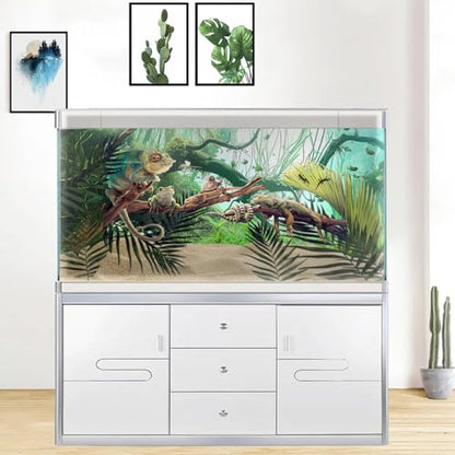 Marine Aquarium Background, Sea Rock Green Landscape Fish Tank Background, Nature Photo Terrarium Background 48X24IN with 8 EVA Double-Sided Tape