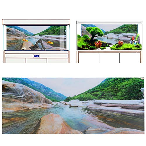 PVC Mountain Interval Rivers Fish Tanks Wallpaper, Aquarium Background Poster, Non - Glare Decor with Adhesive Backing for Freshwater Saltwater Tanks, 122x50cm