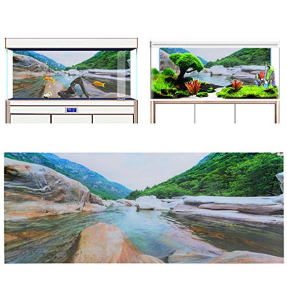 PVC Mountain Interval Rivers Fish Tanks Wallpaper, Aquarium Background Poster, Non - Glare Decor with Adhesive Backing for Freshwater Saltwater Tanks, 122x50cm