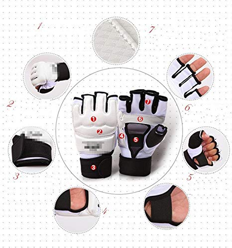 Men Kids Taekwondo Gloves Punch Bag Boxing Martial Arts MMA Sparring Grappling Muay Thai Training PU Leather Wrist Wraps Gloves (Large, Red)