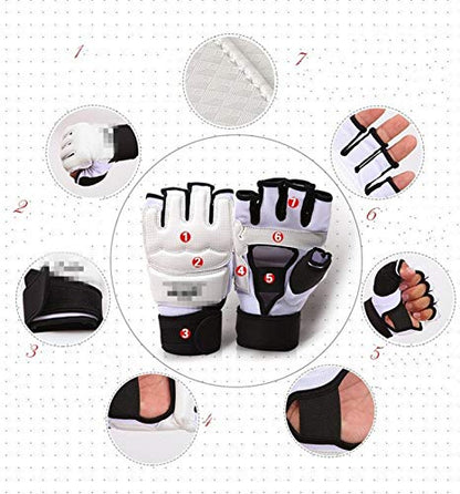 Men Kids Taekwondo Gloves Punch Bag Boxing Martial Arts MMA Sparring Grappling Muay Thai Training PU Leather Wrist Wraps Gloves (Large, Red)
