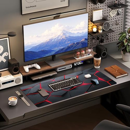 Gaming Mouse Pad - (31.5"×11.8") Honeycomb Large Mouse Pads for Desk - Desk Mat for Keyboard and Mouse with Non-Slip Base, Desks Pad Matfor Game/Office & Home (Black Red) - color: Black Red