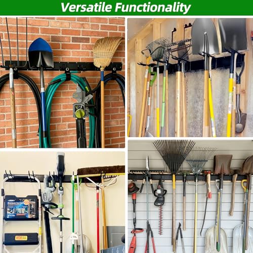 Garage Wall Organizer, 96 in Garden Tool Organizer with 12 Adjustable Hooks | 720 LBS Load, Wear & Tear Resistant, Soft Anti-Scratch Hook Sleeves, 3 Extra Storage Straps, For Garden Lawn & Shed Tools - size: 96 inch 12-Hook