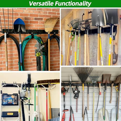 Garage Wall Organizer, 96 in Garden Tool Organizer with 12 Adjustable Hooks | 720 LBS Load, Wear & Tear Resistant, Soft Anti-Scratch Hook Sleeves, 3 Extra Storage Straps, For Garden Lawn & Shed Tools - size: 96 inch 12-Hook