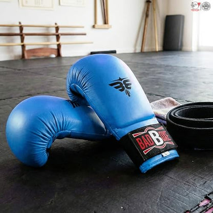 Professional WKF Karate Training Mitts | Karate Gloves with Thumb Elastic/Hook & Loop Closing | Premium Sizing - color: BLUE, size: Large