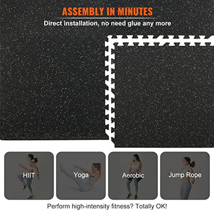 VEVOR 0.56Inch 100sq.ft Exercise Equipment Mats, 25 Tiles Upgraded Rubber Top with High Density EVA Foam, Interlocking Gym Flooring for Home Gym, 25 x 25In Gym Mats, Puzzle Workout Mats, Black & Gray | Rubber Top with Dense EVA Foam, Interlocking Gym Floo