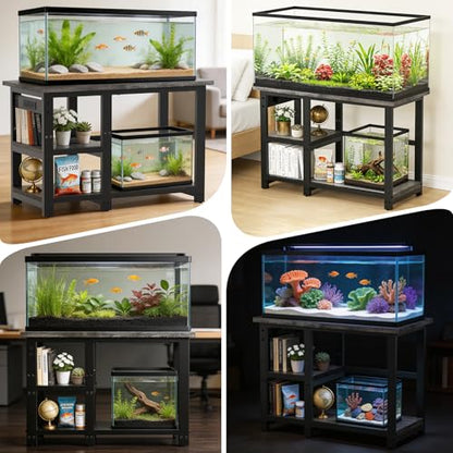 AQQA 35-40 Gallon Fish Tank Stand with 5 in 1 Power Outlets, 31x18 Inch Heavy Duty Metal Frame Aquarium Stand, Adjustable Storage Shelves, 620LBS Capacity Terrarium Stand, 3 Tiers Reptile Tank Stand
