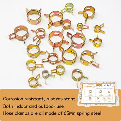 84PCS 7-17mm Fuel Line Hose Clamps Spring Clamp Silicone Vacuum Wire Air Pipe & Bushing Automotive Replacement Fastener Selection Kit DD006-c - color: Colored Zinc