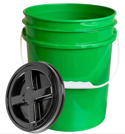 5 Gallon Container, Food Grade BPA Free Made in USA Green Plastic Bucket with Screw on air Tight Lid, Pack of 2
