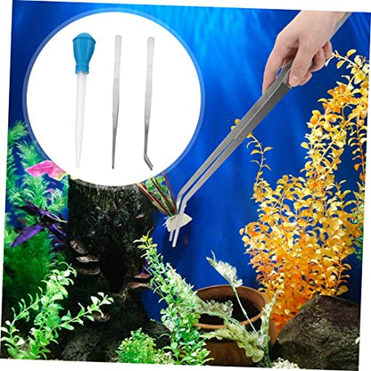 3pcs Aquarium Cleaning Tools Fish Tank Pipette Straight Curved Tweezers and Gravel Vacuum for Cleaning and Fish Feeding