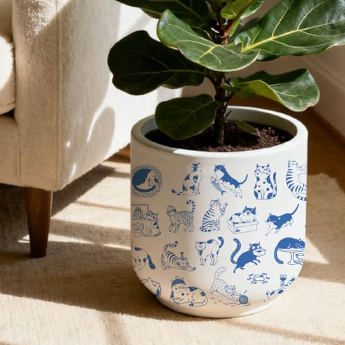SUPERDANT 5 Pcs Cat Underglaze Transfer Pottery Decal Ceramic Cat Decal for Mugs Plates Blue - style: Cartoon Cat