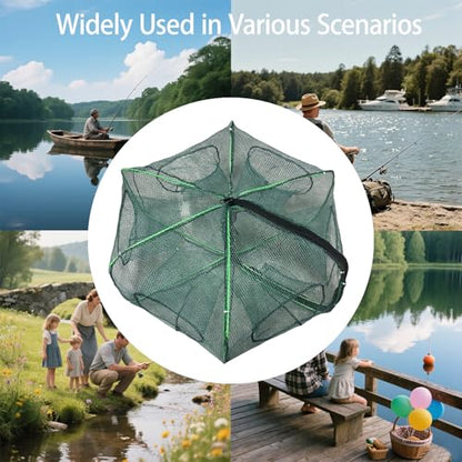 2Pcs Foldable Fish Trap,Minnow Trap,Crab Trap,Fishing Net,Bait Cage for Crabs Minnow Lobster Shrimp Crawfish (6Holes)