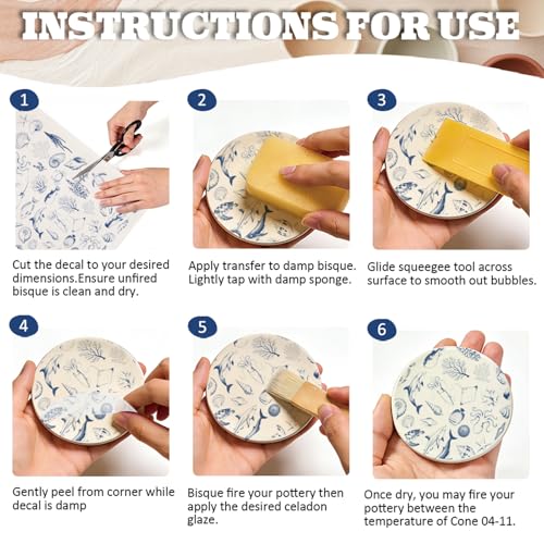 PLIGREAT 5 Pcs Sea Animal Underglaze Transfer Paper, 20.5x14.6in Blue Ceramic Decals Starfish Shark Turtle Under Glaze Transfers Art DIY Sticker for Pottery Enamel Decals DIY Handicraft Supplies - style: Sea Animal