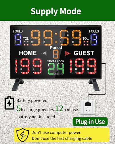 LUCKY TIME Electronic Basketball Scoreboard with 14/24 Seconds Shot Clock - style: Single Side | Remote Control & Console Control