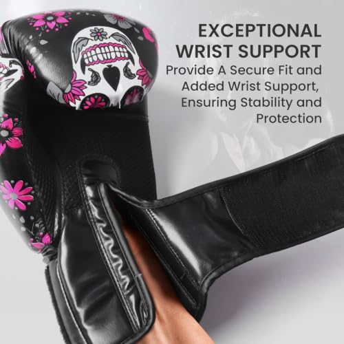 FINGER TEN Stylish Pattern Boxing Gloves Women 8-16 oz - color: Black Printed, size: 10 oz