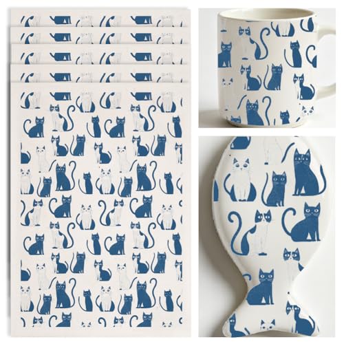 SUPERDANT 5PCS Cartoon Cat Underglaze Paper Transfer Animal Transfer Paper for Clay Ceramic Porcelain Under Glaze Transfers for Pottery Enamel Decals Blue Underglaze Decal Papers Handcrafted Gifts - style: Cartoon Cat