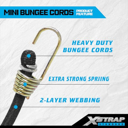 XSTRAP STANDARD 10-Inch Mini Bungee Cords with Hook, 20 Pcs Elastic Straps - color: Black