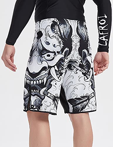 LAFROI Mens MMA Cross Training Boxing Shorts Trunks Fight Wear with Drawstring and Pocket-QJK01 - color: Hannya, size: Medium