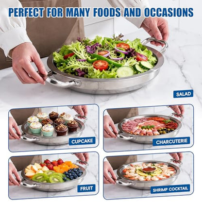 3-Set 12 Inch Chilled Serving Trays, Shrimp Cocktail Serving Dish, Cold Charcuterie Board with Ice Trays for Appetizer Oyster Salad Fruit Buffet Parties, Dishwasher Safe, Stainless Steel 18/10 - size: 3-Set Round