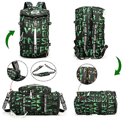 Gym Duffle Bag Backpack,4‑Way Waterproof with Shoe Compartment Travel Laptop - color: Green