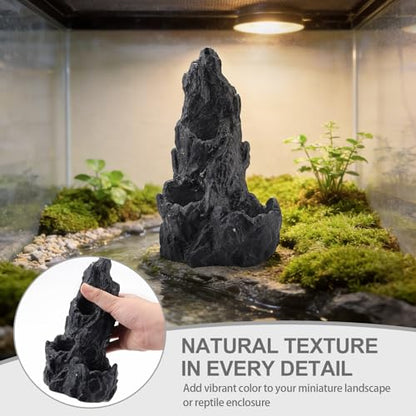 Black Artificial Aquarium Rock Decor Hide, Aquarium Mountain View Stone, Rockery Ornaments Landscaping Model for Fish Tank Terrariums Reptile Enclosures Fairy Garden