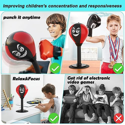 HZG Desktop Punching Bag, Stress Buster with Suction Cup for Office Table and Counters, Heavy Duty Stress Relief Ball, Desk Boxing Punch Ball, Funny Toys for Kids Coworkers and Friends - color: red