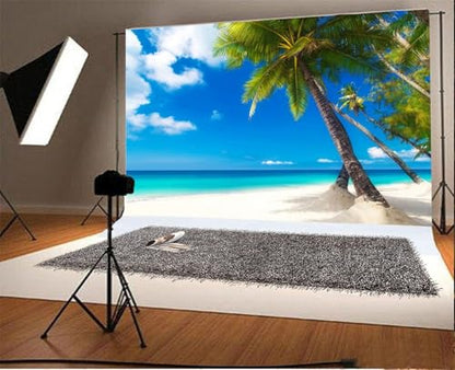 8x6ft Sea Beach Photography Background Seaside Palmtree Backdrop Vacation Trip Blue Sky Holiday Kid Baby Lovers Boy Girl Adult Artistic Portrait Photoshoot Studio Props Video Drape Wallpaper - size: 8x6ft