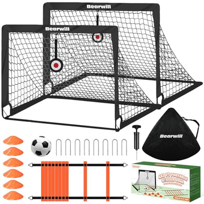 Bearwill Soccer Goal, Kids Soccer Goals for Backyard Set of 2 - color: Black