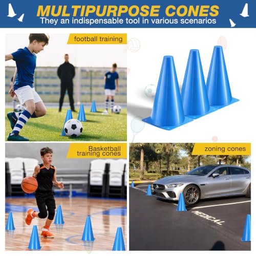 24pcs Cones 9 Inch Soccer Cones and Plastic Traffic Cones, Durable Cones for Sports Training, Ideal for Soccer, Basketball, Football, Skating, and Agility Drills Practice - color: blue