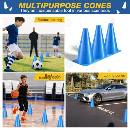24pcs Cones 9 Inch Soccer Cones and Plastic Traffic Cones, Durable Cones for Sports Training, Ideal for Soccer, Basketball, Football, Skating, and Agility Drills Practice - color: blue