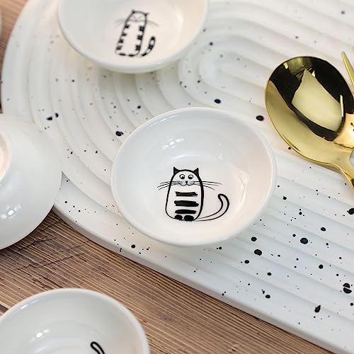 Super Cute Cat Ceramic Sauce Dish/Seasoning Bowl/Sushi Soy Dipping Bowl/Appetizer Plates/Serving Dish for Kitchen Home (Set of 6) - color: Cat-Round
