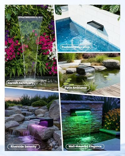 8inch Pond Waterfall Spillway with RGB LED Lights & 660GPH Pond Pump- APP/Remote Control, 304 Stainless Steel Pond Spillway with 9.8FT Tubing for Garden Ponds Landscape Water Features-P42DY - size: 8INCH with Remote Lights