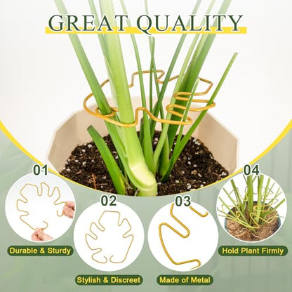 5PCS Monstera Plant Support, Metal Plant Supports Plant Stem Holder Durable Sturdy Plant Stabilizer for Indoor Plants Climbing Plants Outdoor Moss Pole Thriving Growth (Gold) - size: 5.9*5.9/5