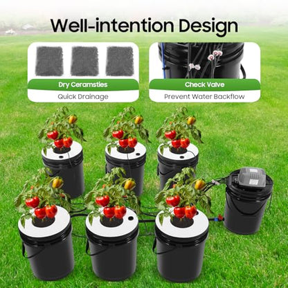 Hydroponics Grow System with Top Drip Kit, 20L/5.28Gal Deep Water Culture, Recirculating Drip Garden Systems with Multi-Purpose Trachea and Air Pump, 6 Hydroponic Tanks