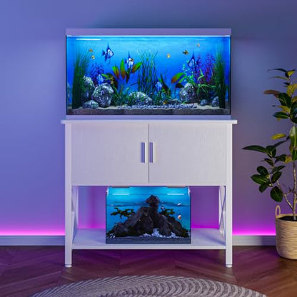 40-50 Gallon Aquarium Stand, Fish Tank Stand with Cabinet Storage, Metal Turtle Reptile Tank Stand, Fish Tank Accessories Storage, 36.6" L*18.9" W Tabletop, White - color: White