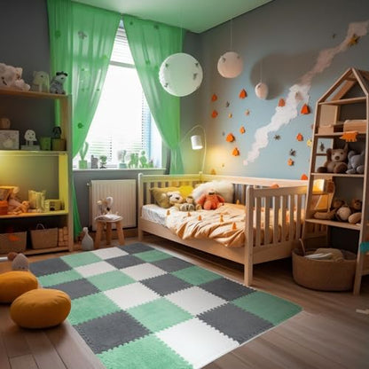 Amylove 36 Pc Foam Interlocking Carpet Tiles,White, Gray, Mint Green - color: White, Gray, Mint Green