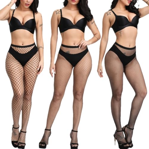 Fishnet Stockings for Women's Sexy High Waist Fishnet Tights Thigh High Stockings Pantyhose - color: Black Fishnet Stockings 3 Pair - S+m+l/Grid