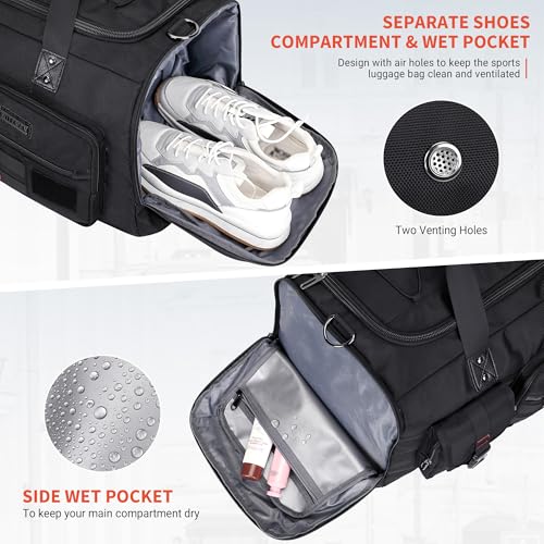 WITZMAN Duffle Bag for Men 3 in 1 Convertible 45L Nylon Gym Travel Backpack | Multi-pockets with Shoe Compartment and Dry-wet Pocket, One Duffel Bag for Sports, Weekender, Overnight, B693 Black - color: Black