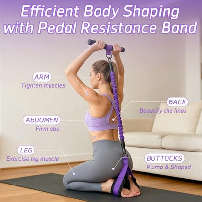 Upgraded Pedal Resistance Band with Handle | Natural Rubber Foot Pedal Resistance Bands, Multifunction Fitness Bands for Abdomen, Waist, Arm, Leg, Pilates