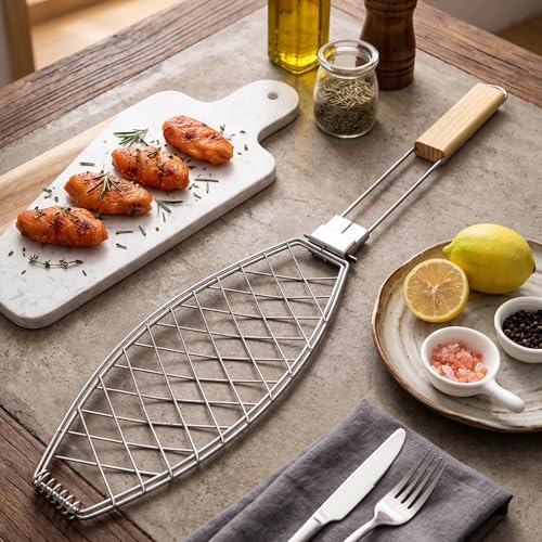 Fish Grill Baskets for Outdoor Grill Fish Grilling rack for Grill, BBQ Grilling Basket, Stainless Steel BBQ Grill Basket