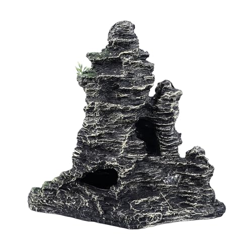 Aquarium Rockery Decoration, Fish Tank Resin Rockery with Hiding Cave, Realistic Mountain View Landscaping Stone for Freshwater and Saltwater Tanks, Safe Non -