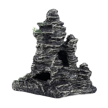 Aquarium Rockery Decoration, Fish Tank Resin Rockery with Hiding Cave, Realistic Mountain View Landscaping Stone for Freshwater and Saltwater Tanks, Safe Non -