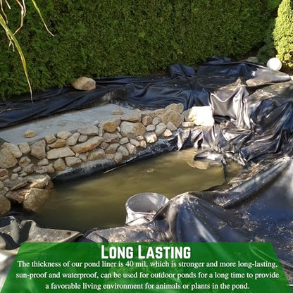 Farm Plastic Supply - 40 Mil Black Pond Liner - Pond Liner, Water Containment Liner, Containment Liner, 40 Mil Fish Pond LLDPE Linern Pond Liner for Outdoor Ponds, Liner (36' x 10') - size: 36' x 10'