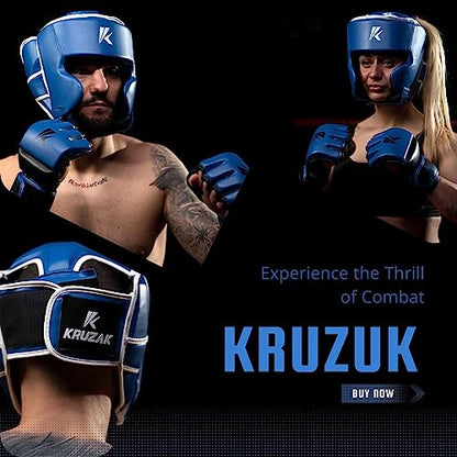 Kruzak Unisex Boxing Headgears - MMA Training, Adjustable Padded, Kara,Muay Thai Headgear, Kickboxing, Sparring, Martial Arts, Karate, Taekwondo MMA Body Equipment - color: Blue, size: Large-X-Large