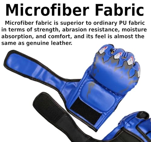 MMA Gloves Grappling Sparring, Mixed Martial Arts Mitts Men Women Boxing Gloves, Combat Sports Training, Muay Thai, Kickboxing, Open Palm Training Gloves for Grappling - color: Blue with tiger claw patterns